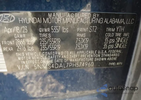 2023 Hyundai Santa Fe Limited z USA, uszkodzony, nr VIN 5NMS4DAL7PH574960